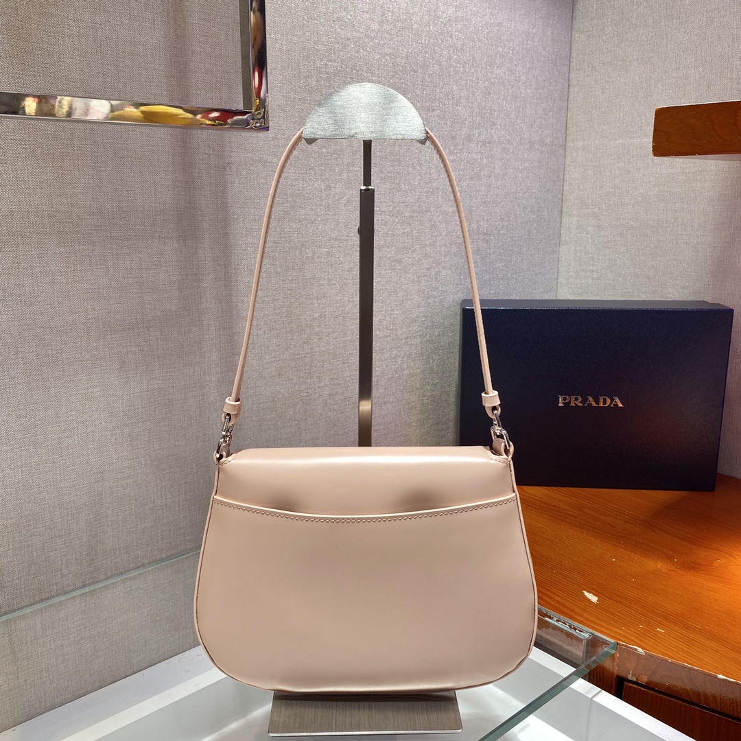 Prada Cleo Brushed Leather Shoulder Bag With Flap Nude Pink 1BD311